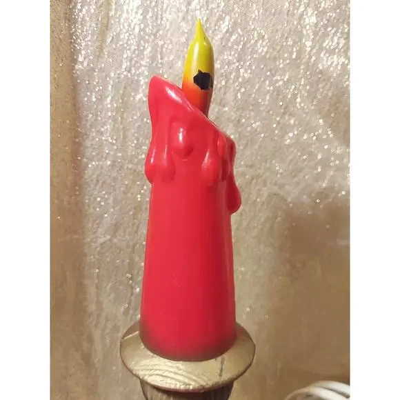 Vintage Pair 1960's Blow Mold Plastic Christmas Candle Holder Flame Bulb READ - Picture 4 of 16